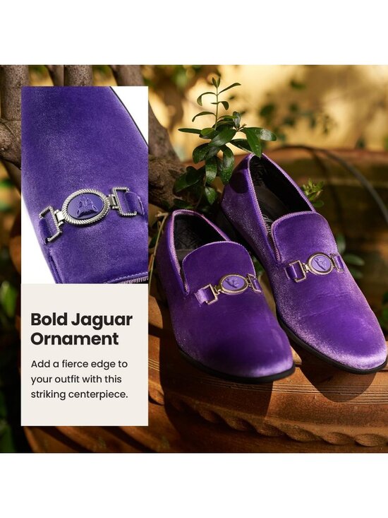 Amali Men\'s Lavender Velvet Loafer Lion Head Buckle Slip On Smoking Tuxedo Shoes main image 5